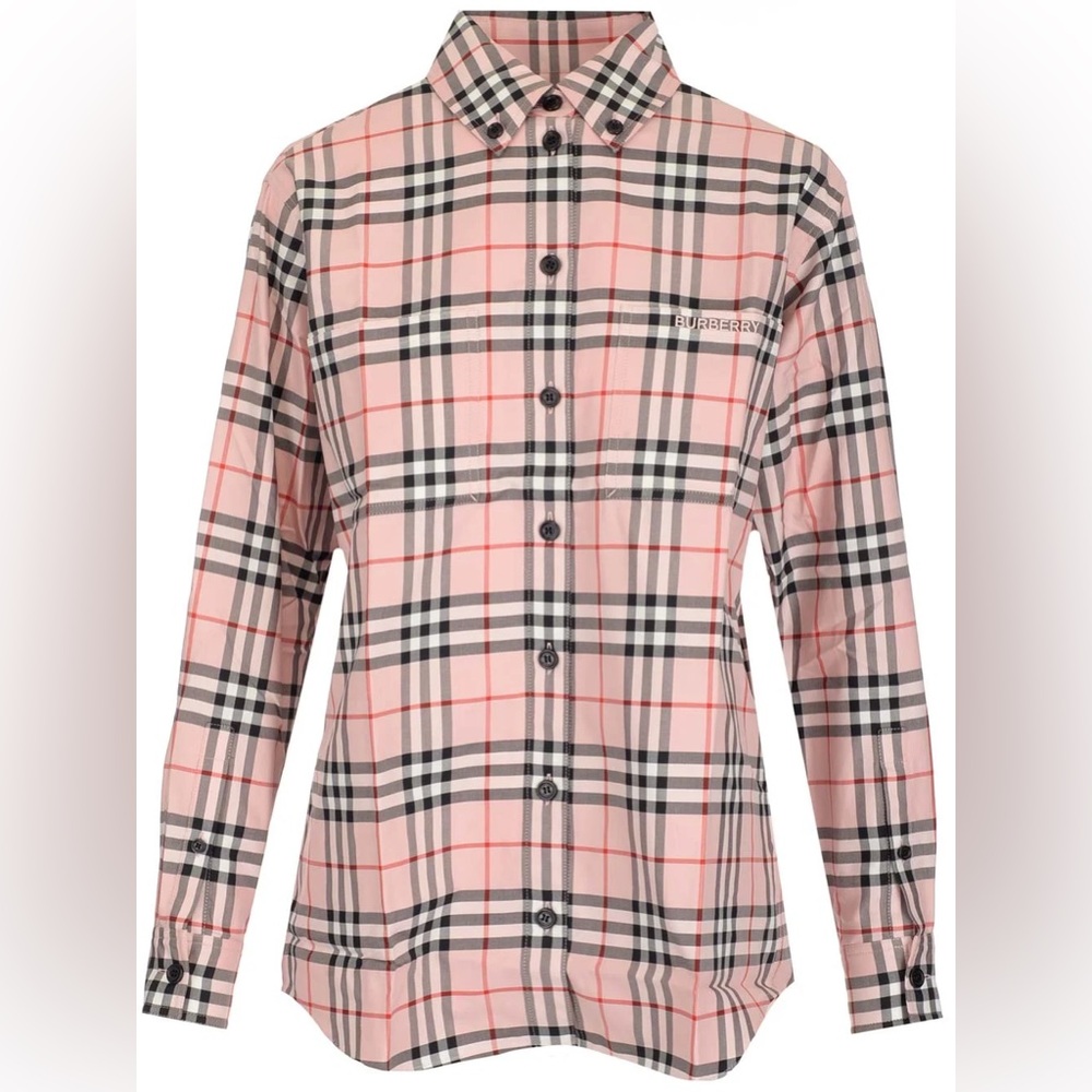 Burberry Logo Embroidered Check Shirt Pink 6